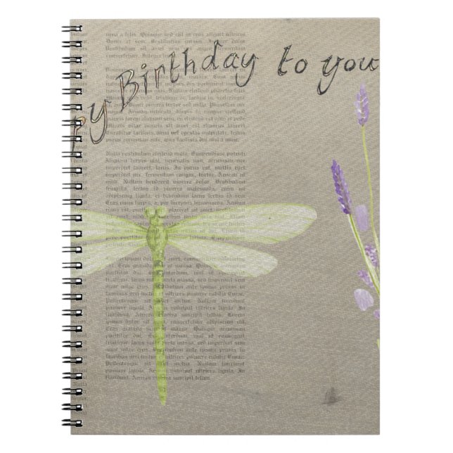 dragonfly happy birthday spiral notebook (Front)
