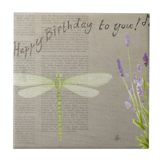 dragonfly happy birthday tile (Front)