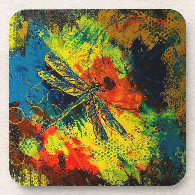 Dragonfly Hard plastic coaster set (Front)