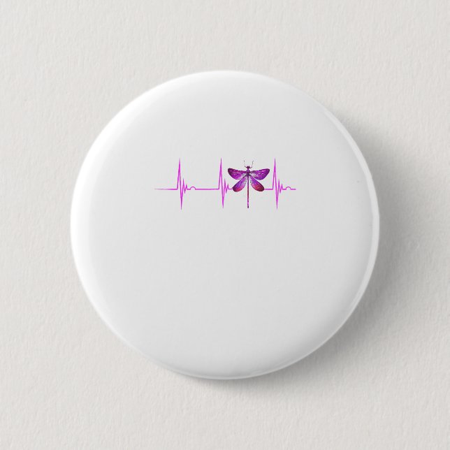 Dragonfly Heartbeat EKG Pulse Nature Insect Dragon 6 Cm Round Badge (Front)