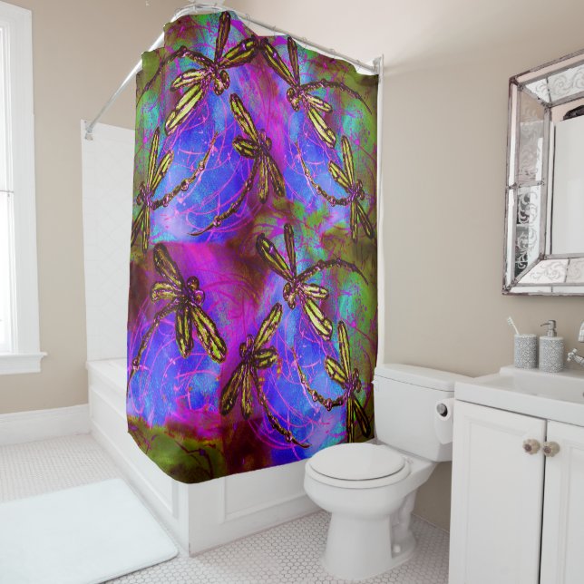Dragonfly HIppy Flit Shower Curtain (In Situ)