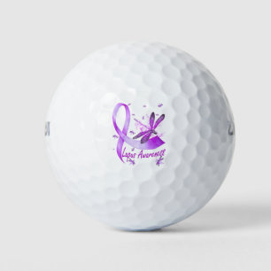 Dragonfly Holding Purple Ribbon Lupus Awareness Golf Balls