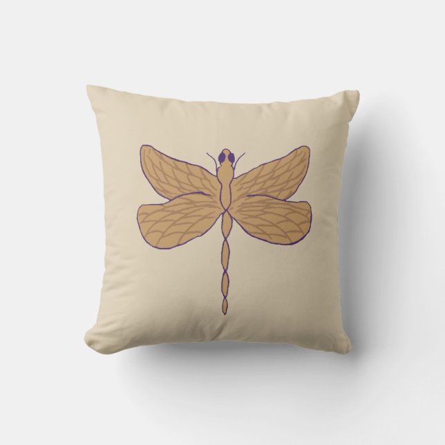 Dragonfly Illustration Purple and Tan Cushion (Front)