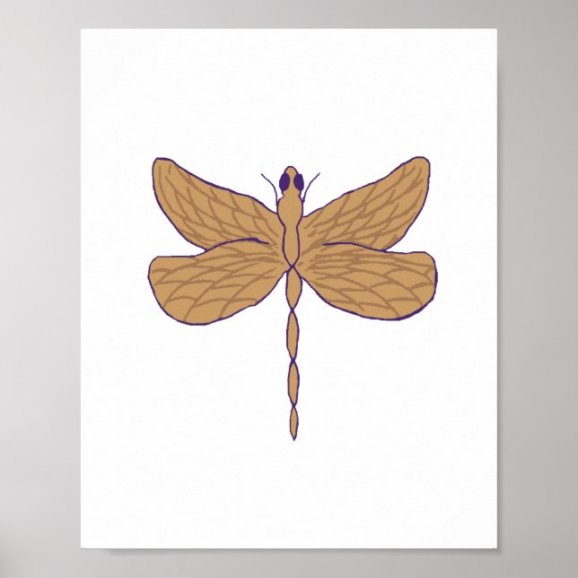 Dragonfly Illustration Purple and Tan Poster (Front)