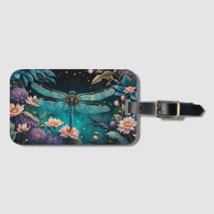 Dragonfly in a floral garden at night luggage tag