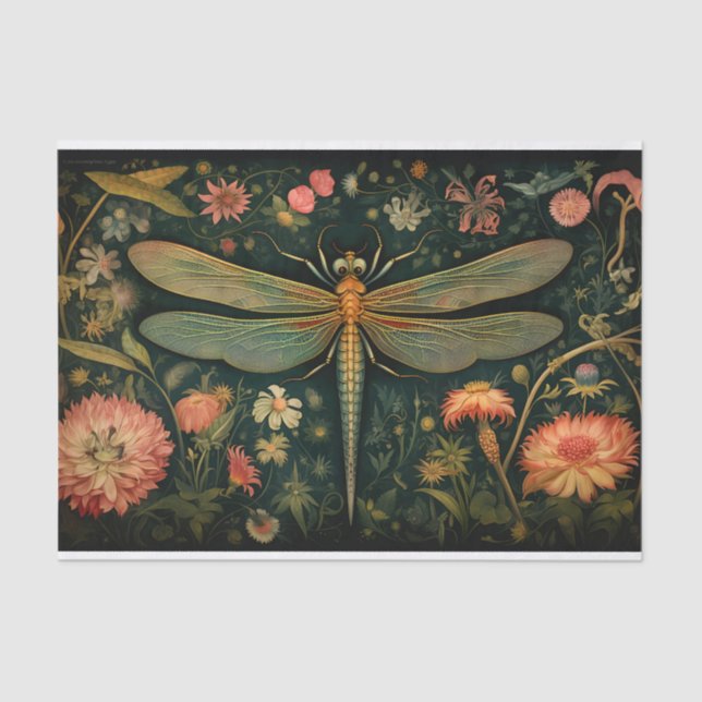 Dragonfly in Florals 6 Decoupage Paper (Front)