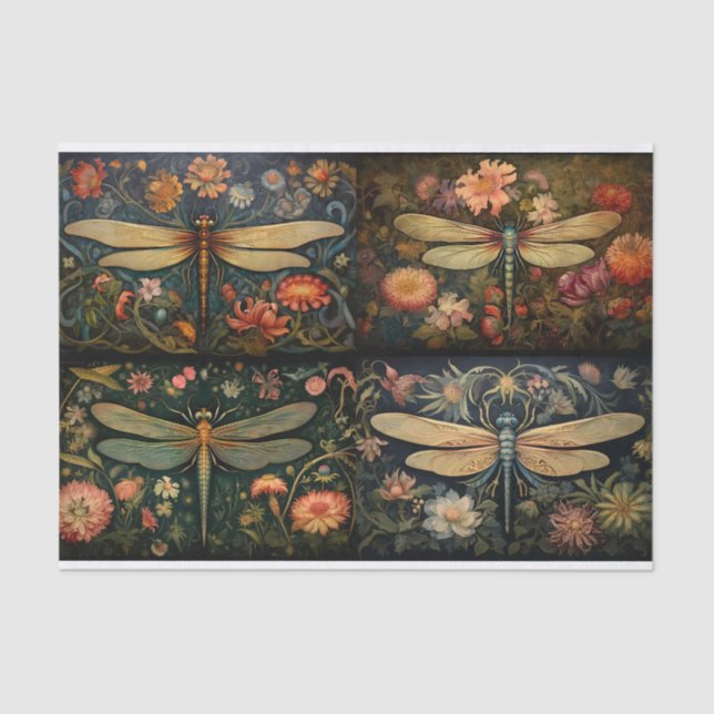 Dragonfly in Florals Collage 1 Decoupage Paper (Front)