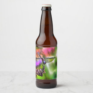 Dragonfly In Green and Blue Realistic Painting Beer Bottle Label