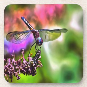 Dragonfly In Green and Blue Realistic Painting Coaster