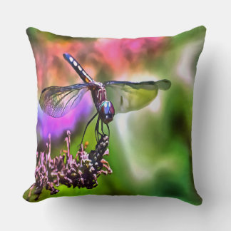 Dragonfly In Green and Blue Realistic Painting Cushion