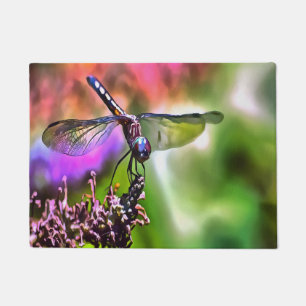 Dragonfly In Green and Blue Realistic Painting Doormat