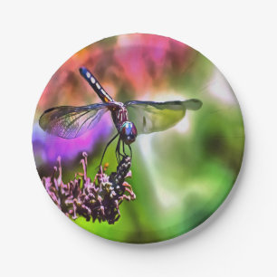 Dragonfly In Green and Blue Realistic Painting Paper Plate