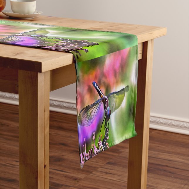 Dragonfly In Green and Blue Realistic Painting Short Table Runner (In Situ)