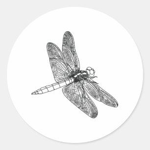 dragonfly in lines and black colour classic round sticker