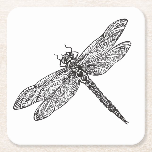 Dragonfly In Style Square Paper Coaster (Front)