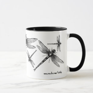 Dragonfly ink drawing art mug design