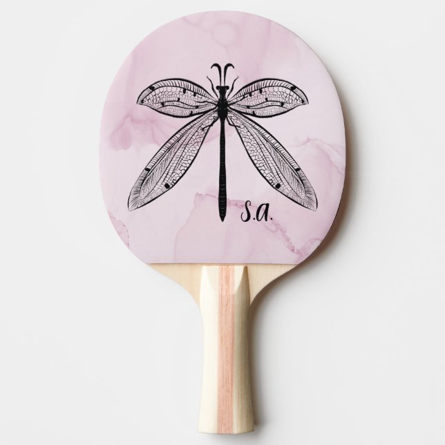 Dragonfly Insect Lover Pink Monogram Ping Pong Paddle (Front)