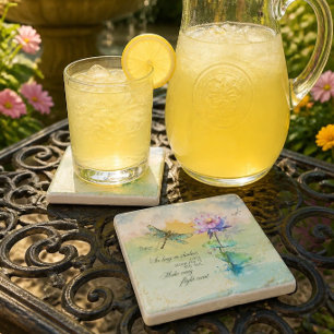 Dragonfly Inspirational Quote & Watercolor Design Stone Coaster