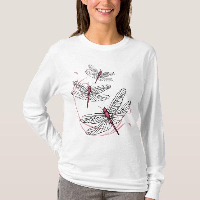 Dragonfly Ladies Long Sleeve Pink T-shirt (Front)