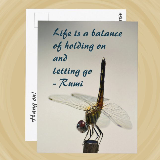Dragonfly Life is a Balance Rumi Quote Postcard (Creator Uploaded)
