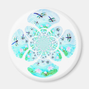 Dragonfly Lily Flowers Pattern Magnet