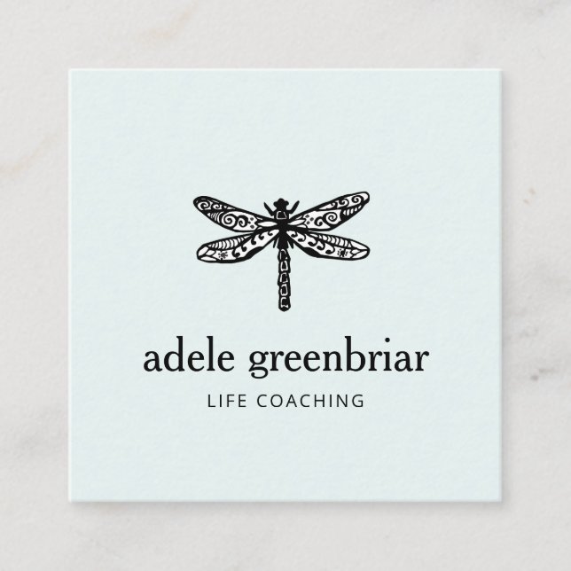 Dragonfly Logo Holistic Healer Wellness Square Business Card (Front)