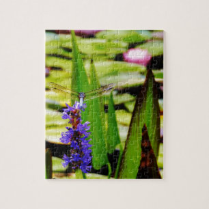 Dragonfly lotus and purple flower jigsaw puzzle