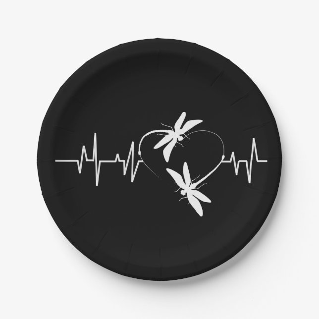 Dragonfly Lover Gift| Funny Dragonfly Heartbeat Paper Plate (Front)