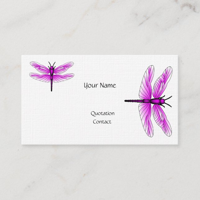 Dragonfly Magenta Business Card Linen Paper (Front)