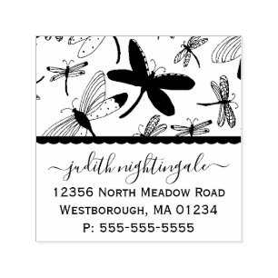 Dragonfly Monogrammed Return Address Self-inking Stamp