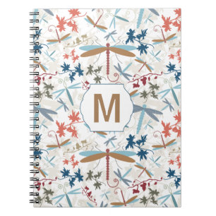 Dragonfly Multi Coloured Pattern With Monogram Notebook