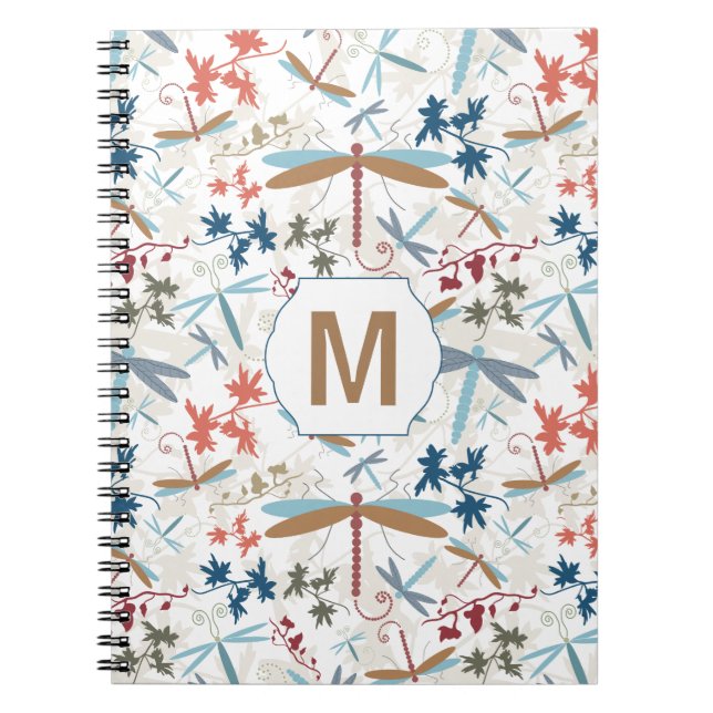 Dragonfly Multi Coloured Pattern With Monogram Notebook (Front)