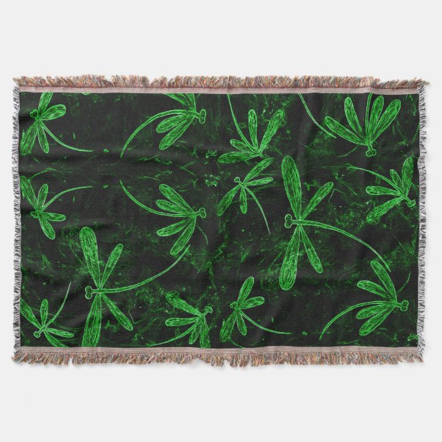 Dragonfly Neon Green Throw Blanket (Front)