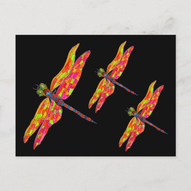 Dragonfly neon insect illustration postcard (Front)