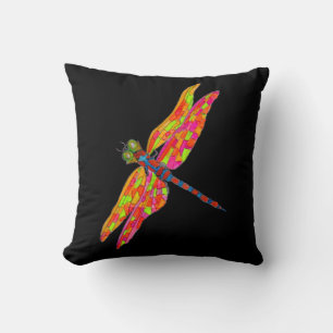 Dragonfly neon watercolor illustration cushion