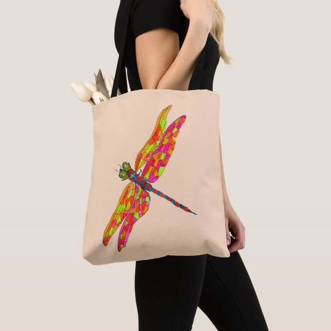 Dragonfly neon watercolor illustration tote bag (Close Up)
