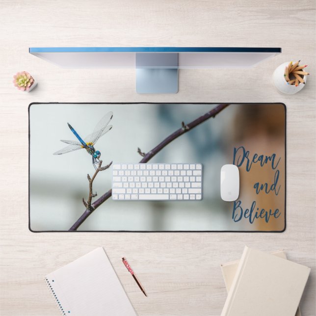 Dragonfly on a Branch Dream and Believe Desk Mat (Office 1)