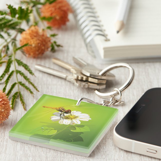 Dragonfly On A Flower Key Ring (Creator Uploaded)