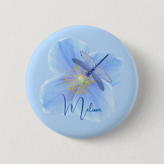 Dragonfly on Blue Poppy button