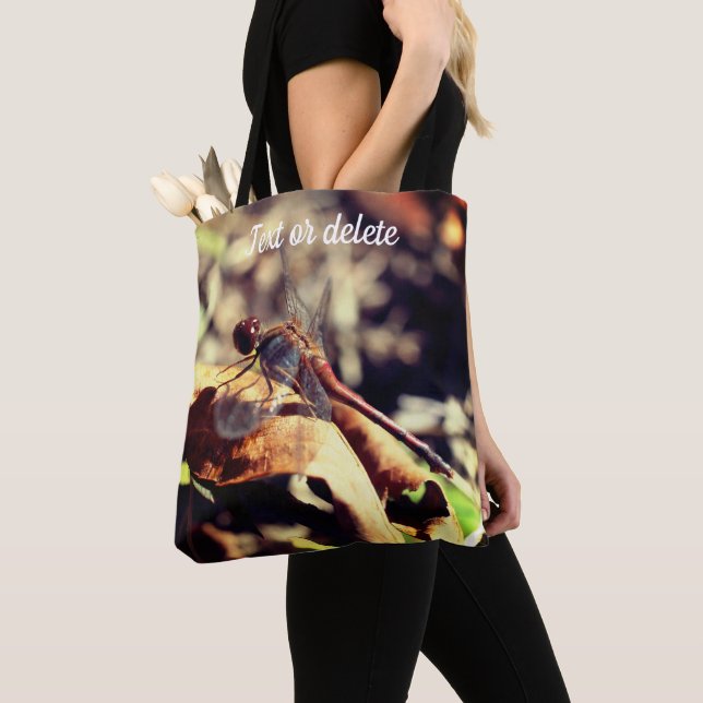 Dragonfly On Dried Leaf Close Up Personalised Tote Bag (Close Up)