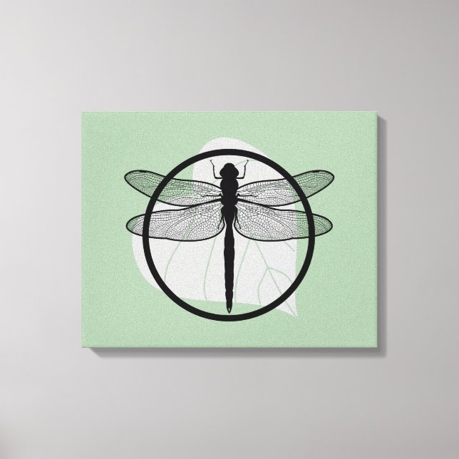 Dragonfly on Leaf Drawing - Wildlife Circle Series Canvas Print (Front)