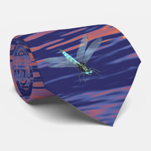 dragonfly on sunset water tie