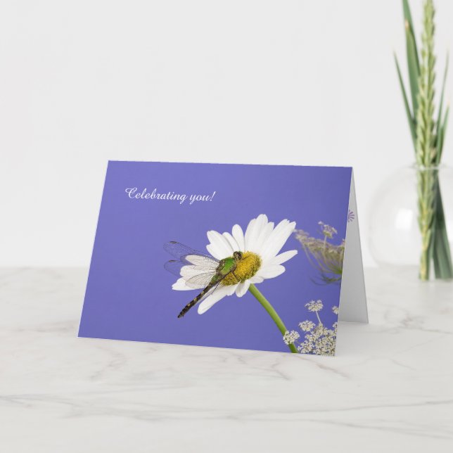 dragonfly on white daisy card (Front)
