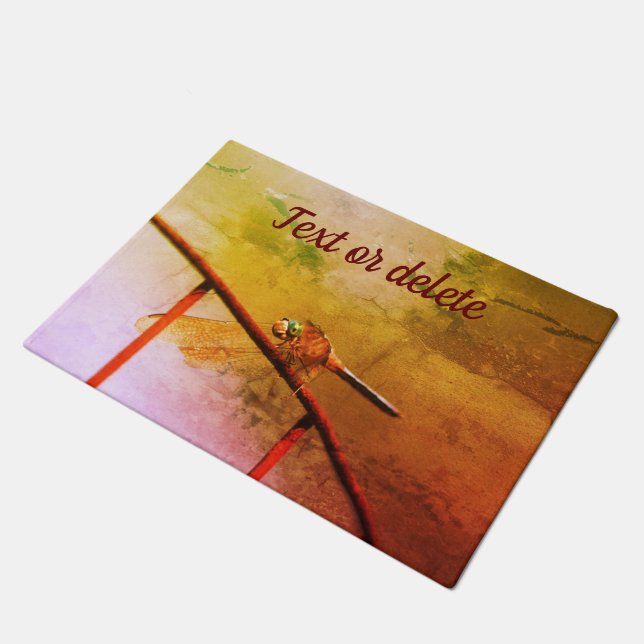 Dragonfly On Wire Fence Abstract Personalised Doormat (Angled)