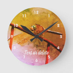 Dragonfly On Wire Fence Abstract Personalised Round Clock