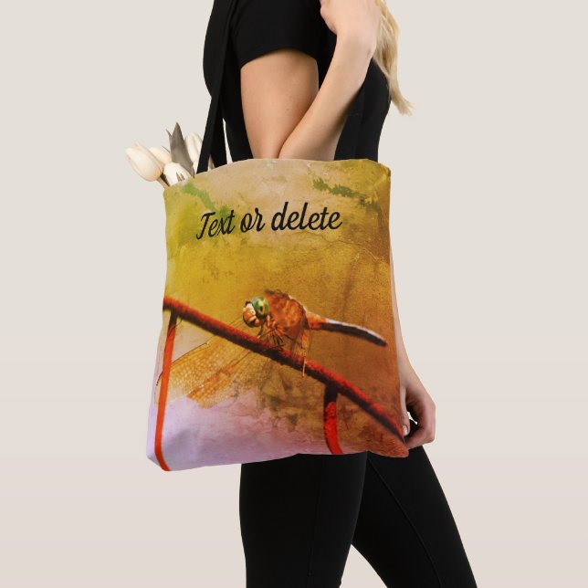 Dragonfly On Wire Fence Art Personalised Tote Bag (Close Up)