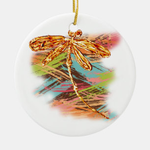 Dragonfly Orange Splash Ceramic Tree Decoration