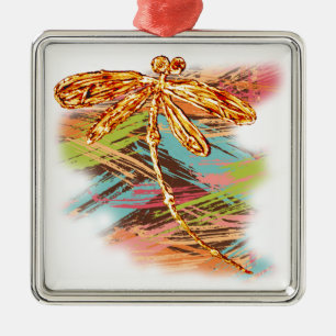 Dragonfly Orange Splash Metal Tree Decoration