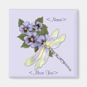 Dragonfly & Pansies - Customise Magnet