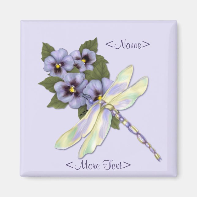 Dragonfly & Pansies - Customise Magnet (Front)